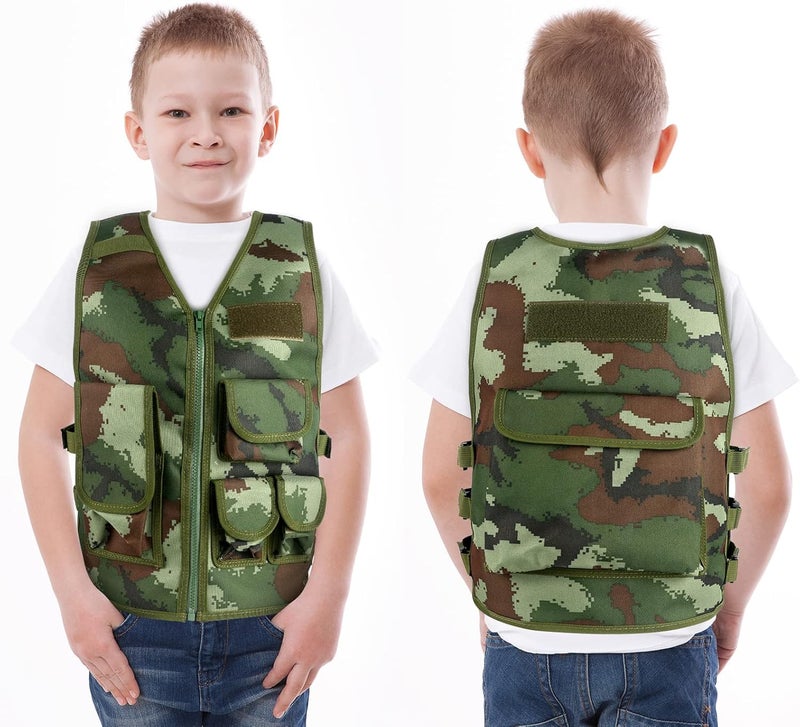 Green Bean Kids Outdoor Tactical Vest, Children's Combat Vest Adjustable Breathable Vest with Kids Half Finger Short Gloves - Image 5